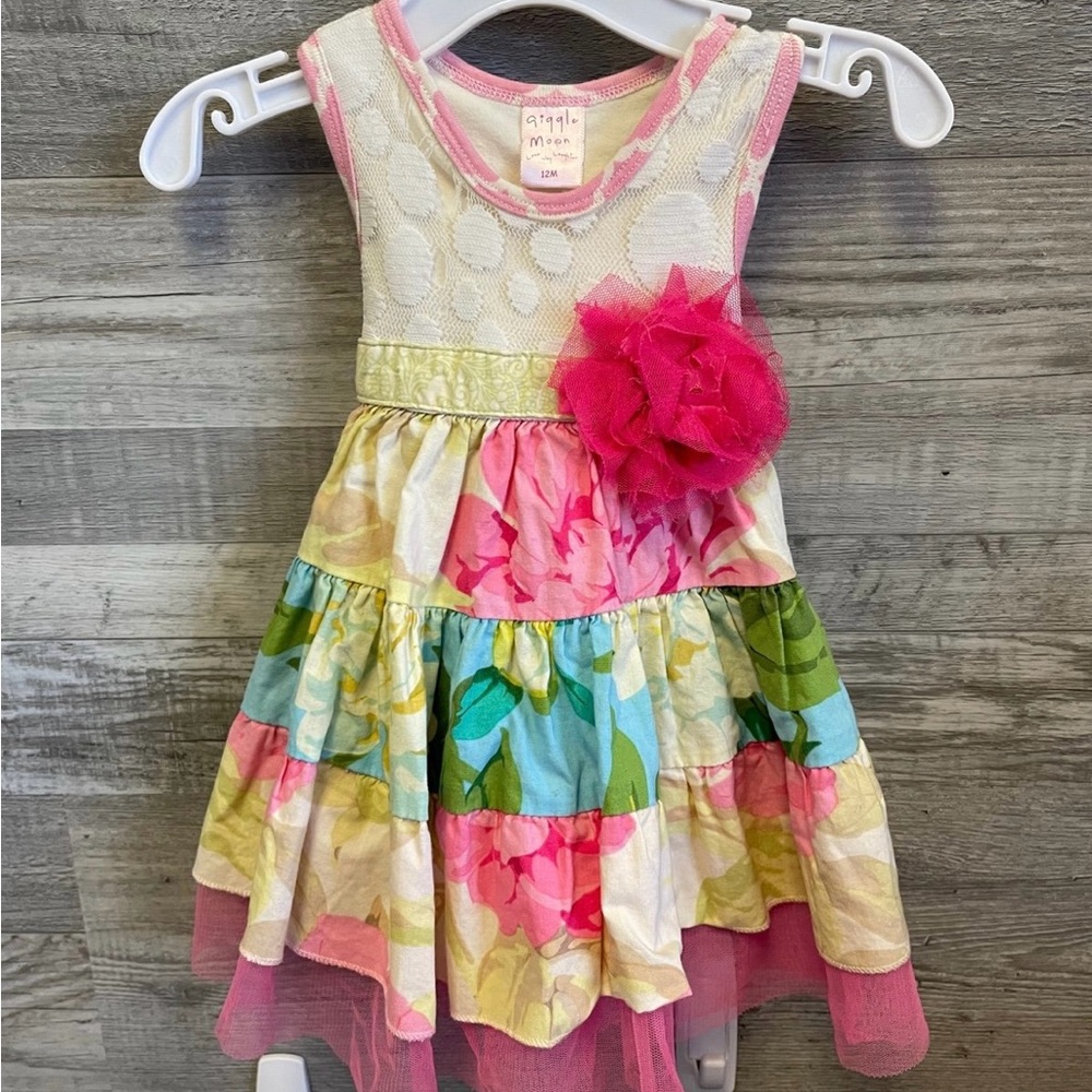 Giggle Moon Pink and Green Floral Dress Sz 12mths